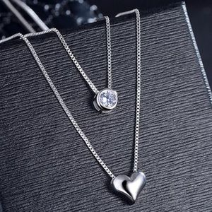 NEW DOUBLE LAYER 925 STERLING SILVER DIAMOND NECKLACE